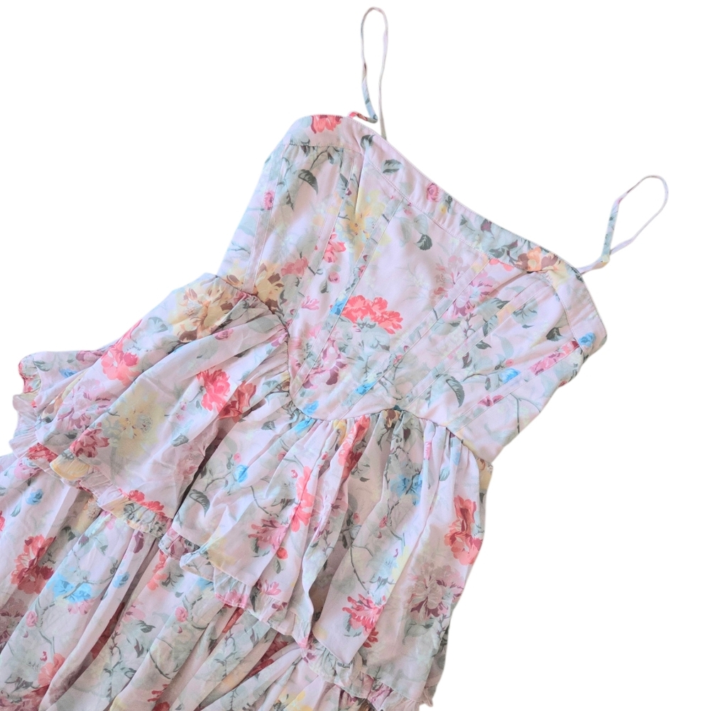 Anthropologie BHLDN Sleeveless Corset Floral Tiered Ruffled Maxi Dress - Picture 2 of 8